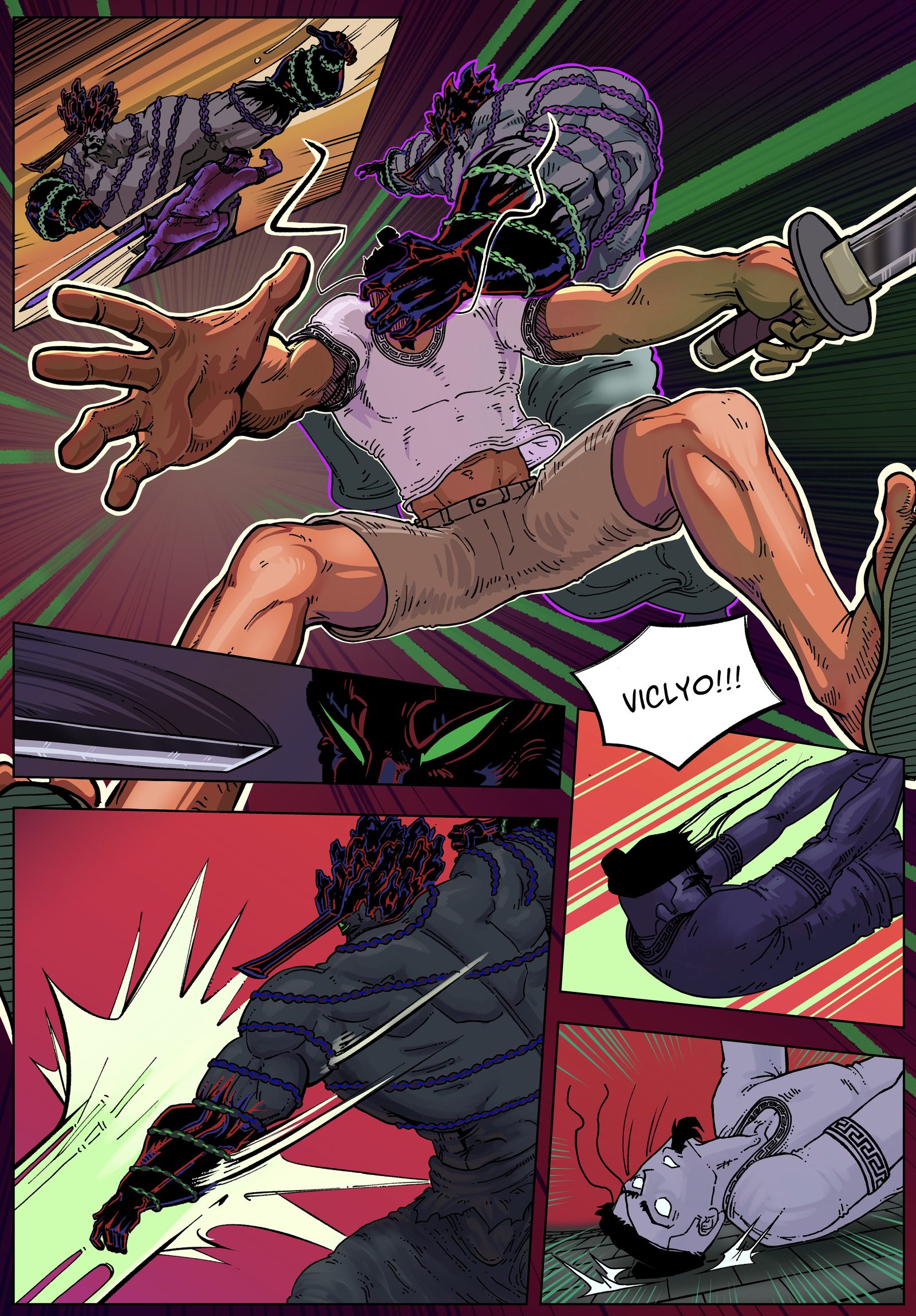 Chapter 5 page: Viclyo leaps with his katana drawn